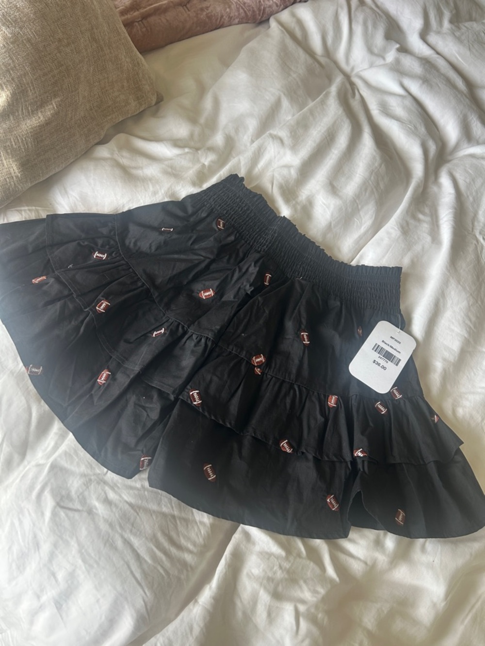 Tiered Black shorts with Football Embroidered Details - Unbranded
